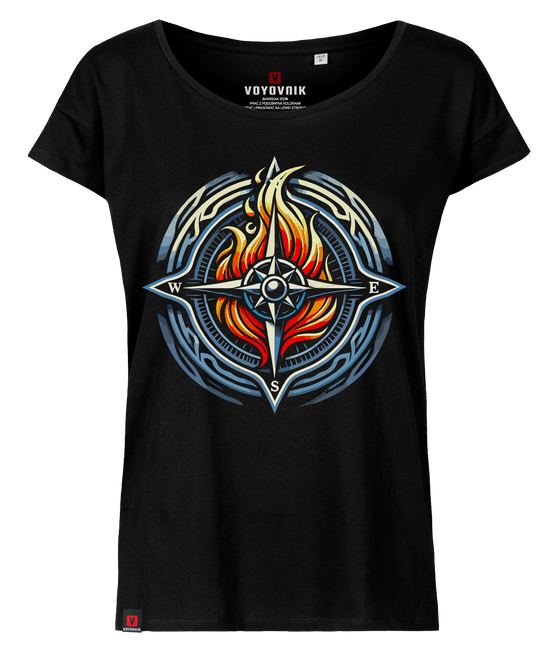Koszulka damska oversize VOYOVNIK "Fire Compass" - czarna